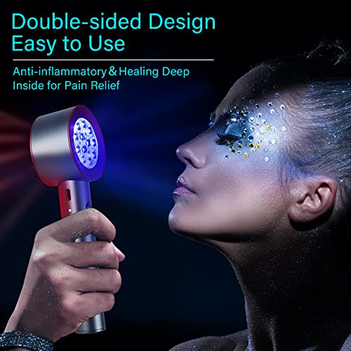UTK High Power 24 LED Red Light Therapy Device with 470/660/850/940nm Wavelength, Blue Red&Near-Infrared Handheld Light Therapy for Face, Relieve Body Pain Deeply, Facial Skin Care
