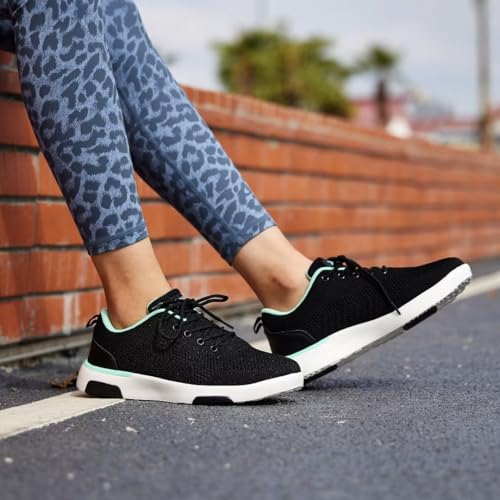 Womens Comfortable Diabetic Sneakers with Arch Support, Great Stylish Orthopedic Walking Shoes for Older Adults, Popular Running Sneakers for Outdoor Athletic Black/Mint Size 6