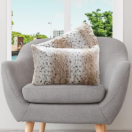 Cheer Collection Faux Fur Throw Pillows with Inserts – Set of 2 Decorative Square Couch Pillows, 12” x 20” Snow Leopard Embossed Ombre Design for Sofa, Bed & Living Room Decor