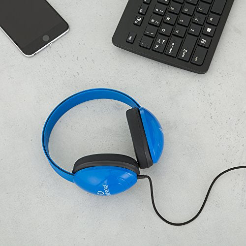 Egghead Heavy-Duty Kids' Headphones with Padded Ear Cups and 6' Cord, Adjustable Tangle-Free Plastic Classroom Headphones for Kids, Pack of 10, Blue