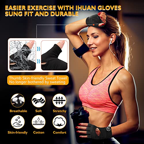 ihuan New Breathable Workout Gloves for Women & Men - No More Sweaty & Full Palm Protection Gym Exercise, Cycling, Fitness, Weightlifting, Pull-ups, Deadlifting, Rowing