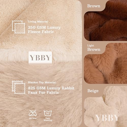 Beige Throw Blanket for Bed, Couch, Living Room - 50 X 60 in Faux Fur Blanket - Big Fluffy Throw Blanket - Luxury Boho Blanket - Ultra-Soft and Comfortable Bed Blanket - Elegant and Aesthetic Blanket