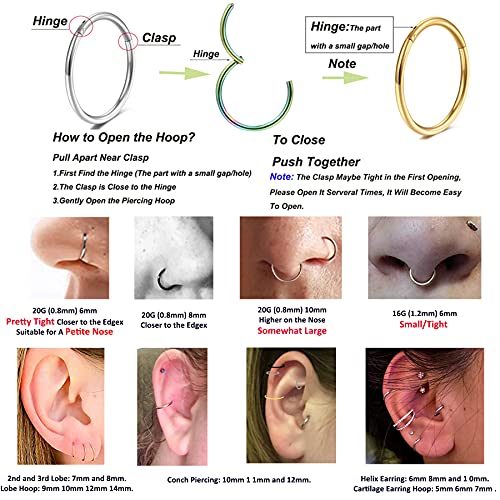 Lantine 5 Pcs 6mm Small Nose Rings Hoops for Women Set 316L Surgical Steel Septum Rings Rook Daith Tragus Piercing Jewelry Hinged Cartilage Gold Hoop Earrings 20G