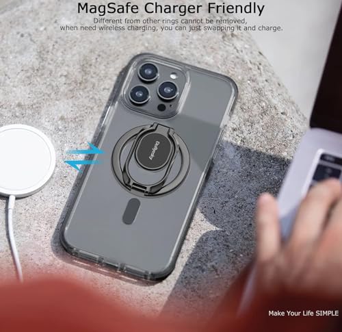 Magnetic Phone Ring Holder, Double Adjustable Gym Finger Ring Grip and Stand, Removable Phone Grip, for iPhone, iPad and Smartphones, Compatible with Magnetic Car Mount (Natural Titanium)