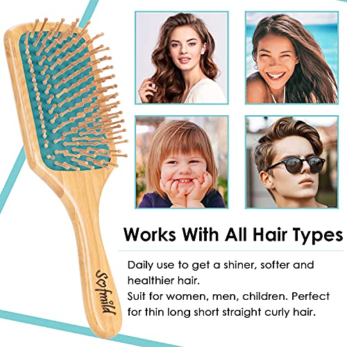 Sofmild Hair Brush-Natural Wooden Bamboo Brush Detangle Paddle Hairbrush for Women Men and Kids Massage Scalp Increase Hair Growth