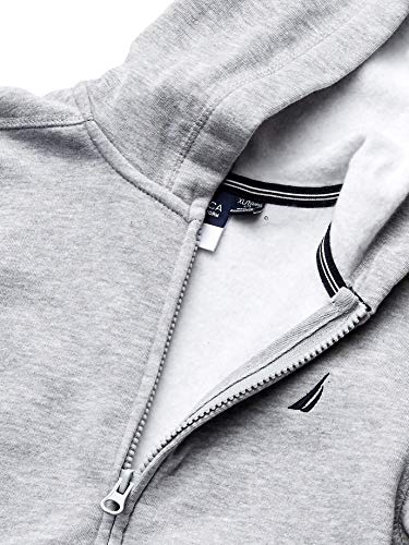 Nautica Boys' Little Zip Up Hoodie Sweatshirt, Signature Logo Design, Kangaroo Pockets, Made with Lightweight Fleece, Navy Stripe, 5