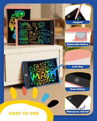 bravokids 2 Pack LCD Writing Tablet with Stylus, 8.5 inch Colorful Doodle Board Drawing Pad for Kids, Travel Games Activity Learning Toys, Birthday Gift for Age 3 4 5 6 7 8 Year Old Boys Girls