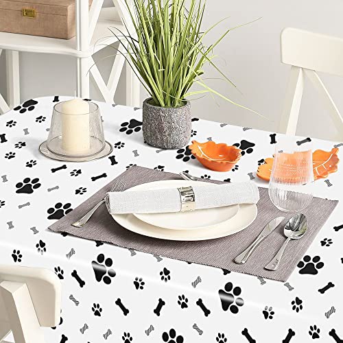 QEYMN Puppy Paw Print Plastic Tablecloth Table Cover, 3 Pack Pupply Paw Print Disposable Rectangle Table Covers for Kids Birthday Party, Pet Puppy Themed Birthday Party Decorations, 54x108 inch
