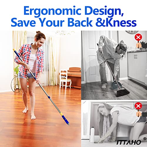 ITTAHO 2 Pack Grout Brush with Long Handle, 56.5'' Swivel Grout Cleaning Brush,V-Shape Grout Scrub Brush, Extendable Handle Grout Cleaner Brush for Tile Floors,Bathroom,Baseboard,Shower,Corner