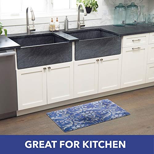SoHome Cozy Living Anti Fatigue Mat Kitchen Mat Non Slip Stain Resistant Easy Clean 1/2 Inch Thick Kitchen Floor Mats, Damask Blue 18" x 30"
