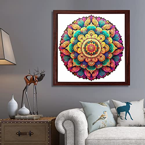Colorful Mandala Wooden Puzzles for Adults, 200 Piece Unique Shaped Wood Jigsaw Puzzles for Adults and Kids, Fun Challenging Puzzles Family Game Gift, Medium 11.4'' x 11.1''
