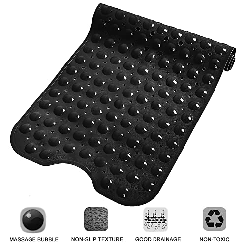 Linoows Bathtub and Shower Mats, Extra Long Non-Slip Bath Mat 39 x 16 Inch, Machine Washable Bath Tub Mat with Suction Cups & Drain Holes for Bathroom, Tan
