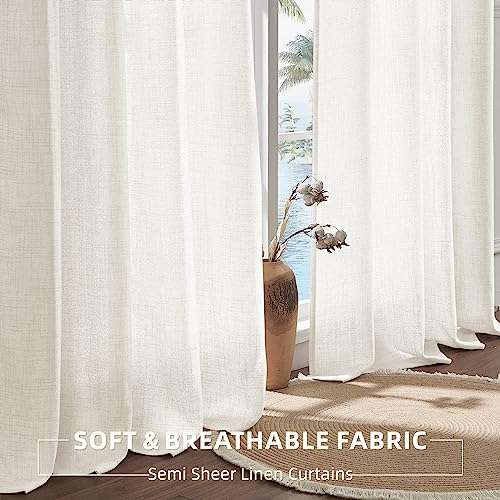 Belinna Ivory Linen Curtains 84 Inch Long Back Tab Semi Sheer Curtains for Living Room 7 Ft Light Filtering Rod Pocket Neutral Boho Cream Off White Window Curtain Drapes 84 Length 2 Panels Set