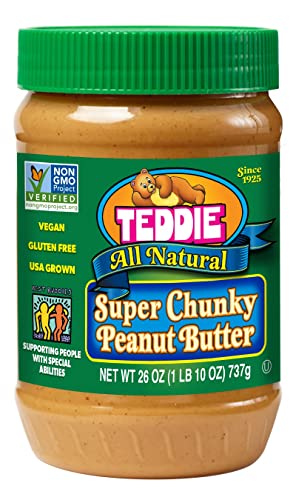 Teddie All Natural Peanut Butter, Super Chunky 6pk, Gluten Free & Vegan, 26 Ounce Plastic Jar (Super Chunky, 26 Ounce (Pack of 6))