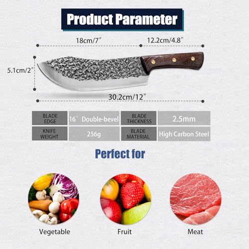 ROCOCO Butcher Knife for Meat Cutting Hand Forged 7" Sharp Full Tang Kitchen Meat Cleaver Cooking Knives for Home Outdoor Camping BBQ Christmas Father's Day Gift Idea Men