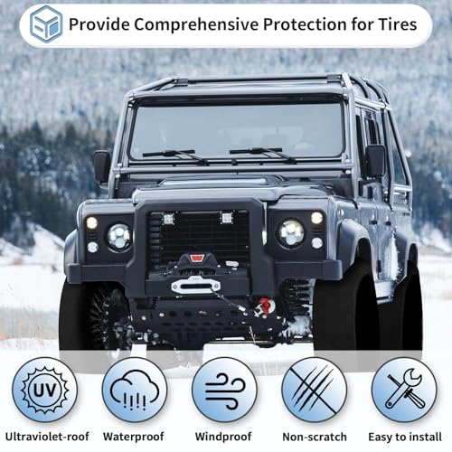 OutdoorLines Waterproof Spare Tire Covers Set of 4, UV-Proof Wheel Covers Windproof Tire Protector for RV, Jeep, Trailers, Camper, Van and Truck, Universal Fits Diameters 19"-22", Black