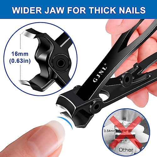 Nail Clippers for Men Thick Nails - Birthday Day Gifts for Men Dad 16mm Sharp Wide Jaw Opening Toenail Clippers for Seniors Thick Nails Cutter, Black Extra Large Heavy Duty Clippers