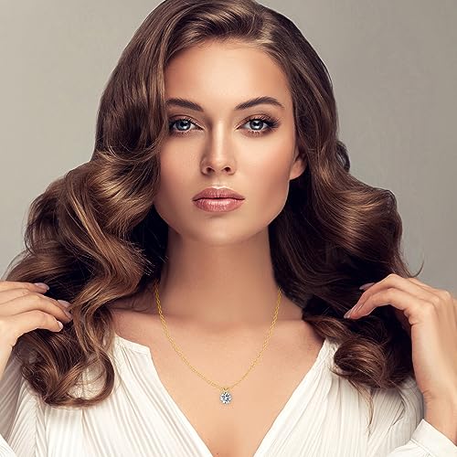 SecreTalk 1-5CT Moissanite Pendant Necklace for Women, 4-Prong 18K White Gold Plated Silver D Color Ideal Cut Diamond Necklace with Certificate of Authenticity (1CT, Gold Plated Silver)