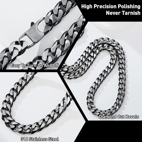YAMI Cuban Link Chain for Men Women, 6/8/10/12 mm Mens Necklace, Two Tone Silver to Blue/Black/Gold Stainless Steel Cuban Necklace, 18/20/22/24/26 Inches Solid Diamond-Cut Chain Necklace Hip-Hop Gifts