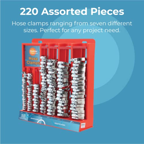 Koehler Enterprises KEDIS220 220 Piece Hose Clamp Set in Mountable Rack , Red