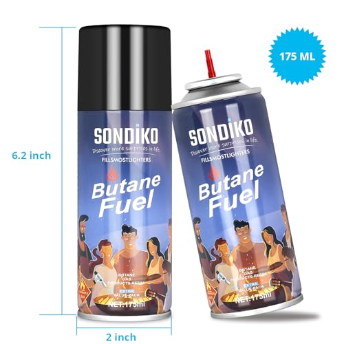 Sondiko Butane Refill, 175 ml, Lighter Fluid Refill, Premium Butane Refill for Torch Lighter, Buntae Torch, Kitchen Torch(1 Can)