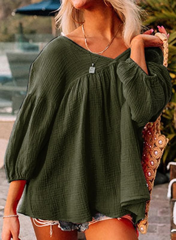 SHEWIN Womens Tops Dressy Casual Loose V Neck Long Sleeve Shirts Oversized Peasant Blouses Trendy Fall Clothes for Women 2024,(US 16-18) XL,White