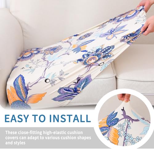 hyha Printed Couch Cushion Covers, Floral Magic Sofa Covers Washable for 3 Cushion Couch, Stretch Pattern Sofa Slipcovers with Elastic Bottom(Large, Lemon)