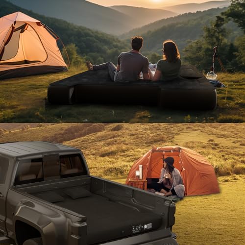 Uncle elk Truck Bed Air Mattress, Full Size Truck Beds, Inflatable Air Mattress Bed with Air Pump 2 Pillows, Carry Bag, Pickup Bed Air Mattress for Chevrolet Silverado, Dodge Ram, Ford, Black