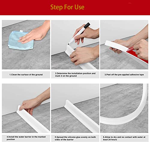 79 Inch shower Water Dam Guard Collapsible Threshold Dam, Retention System and Keeps Inside Dry Wet Separation Suitable for Bathroom Kitchen
