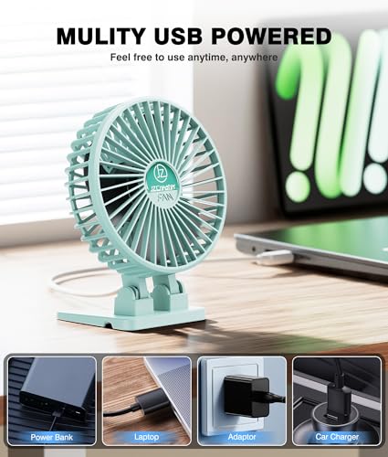 JZCreater USB Desk Fan, Mini Fan Portable, 3 Speeds Desktop Table Cooling Fan, Plug in Power Fan, Rotation Strong Wind, Quiet Personal Small Fan for Home Desktop Office Travel Bedroom, Black (2Pack)