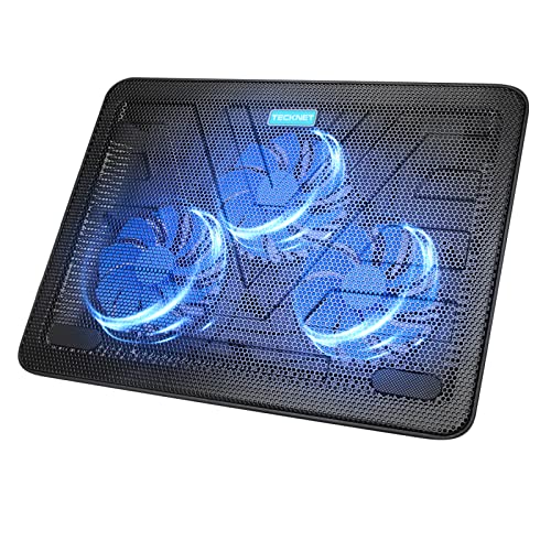 TECKNET Laptop Cooling Pad, 3 Blue LED Fans, Fits 12-17 Inches (Black)