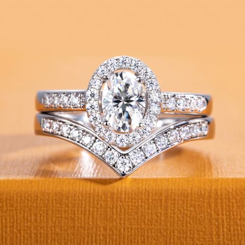AimiIee Moissanite Wedding Rings Set Oval Cut Bridal Set 1.525CTTW D Color VVS1 Clarity 925 Sterling Silver Engagement Promise Rings for Women with Certificate 5