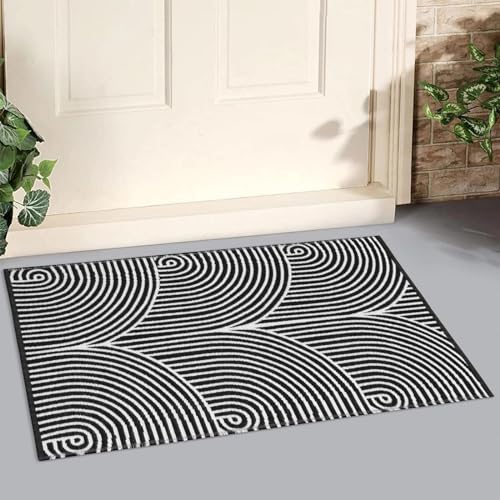 Sungea Indoor Outdoor Entryway Rug 2'x3', Machine Washable Reversible Cotton Small Bathroom Mat, Modern Low-Profile Soft Throw Rugs for Front Door,Kitchen,Bedroom(Black)