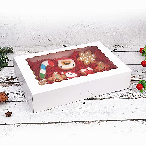 Tcoivs 20-Pack Bakery Boxes with Window, 12" x 8" x 2.5", Large White Cookie Boxes, Auto-Popup Treat Boxes for Pies, Cakes, Muffins, Donuts and Pastries