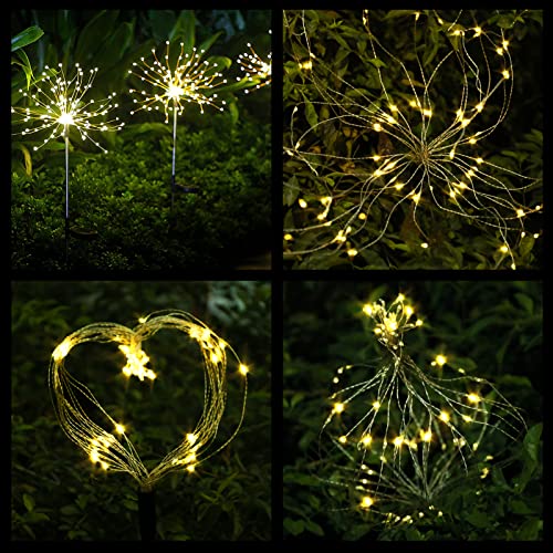 FOOING 6 Pcs Solar Garden Lights Solar Firework Lights, 200 LED Solar Powered String Light 2 Modes Twinkling Solar Lights for Outside, Wedding, Party,Patio (Warm White)