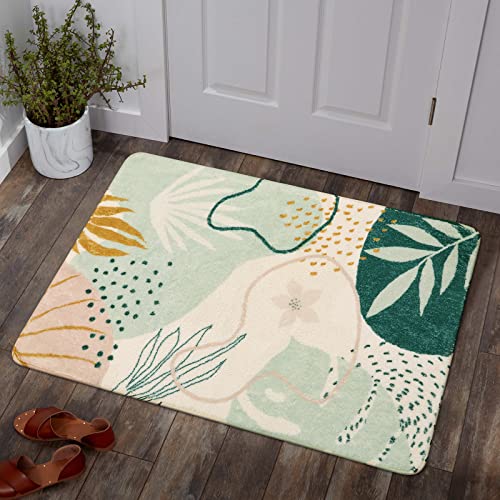 Lahome Pink Round Rugs 5Ft - Washable Boho Large Round Area Rug for Living Room Non-Slip Throw Ultra- Thin Circle Rugs for Bedroom Nursery, Cute Soft Botanical Print Round Carpet for Classroom Office