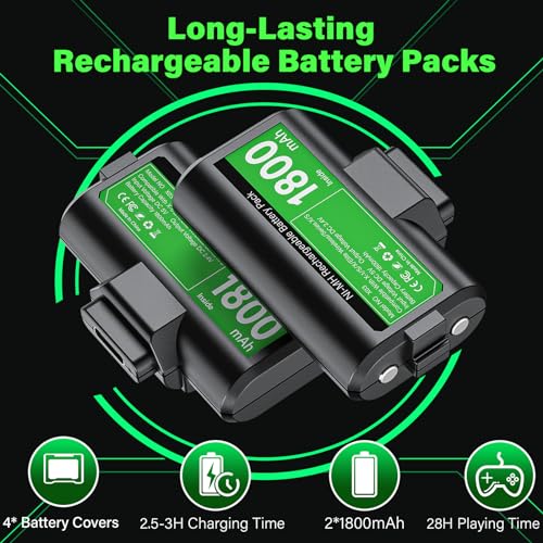 Rechargeable Controller Battery Pack for Xbox,2x4800mWh(2000mAh) Batteries Pack with USB-C Charging Cable for Xbox Series S|X/Xbox One S/One X/One Elite Remote Play and Charge Kit with 4 Cover(2 Pack)