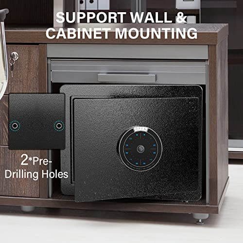Safe Box, 0.5 Cubic Feet Home Safe, Steel Security Safe with Digital Keypad and 2 Keys, Wall-Mounted Cabinet Safe Protect Cash, Gold, Jewelry, Documents for Home, Office, Hotel