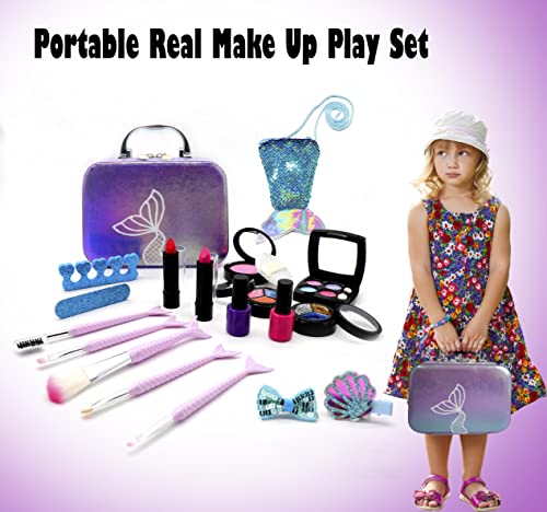 Kids Makeup Set for Girls - Non Toxic Washable Mermaid Makeup, Toys for Girls 5-7, 8-12, Mermaid Toys for Girls, Real Make Up for Little Girl,Party Gifts for Halloween Christmas Birthday