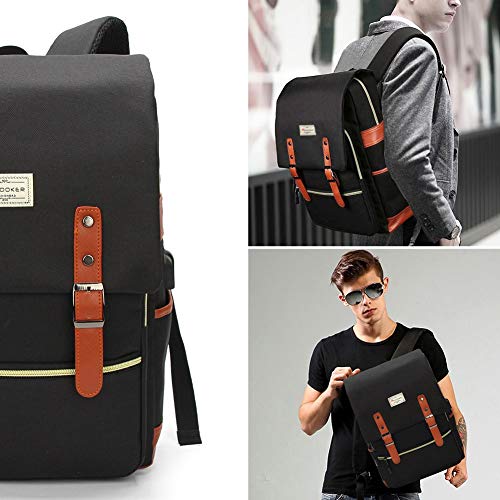 Modoker Vintage Laptop Backpack for Women Men,Travel Backpacks with USB Charging Port Fashion Backpack Fits 15.6Inch Notebook, Black
