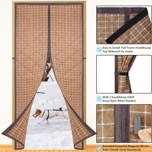Magnetic Thermal Insulated Door Curtain for Winter,Three Layer Construction For Better Insulation,Thicken Polyester Fiberfill &Weatherproof Oxford Cloth,Temporary Door Window Insulation Cover Curtain