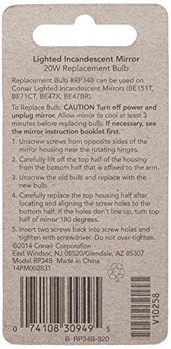 Conair Incandescent Mirror Replacement Bulb, 20W, 1 Clear