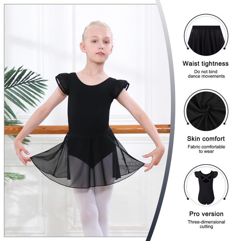 DIPUG Girls Ballet Leotards with Removable Skirt Toddler Flutter Sleeve Criss Cross Back Dance Leotard Combo 2t 3t 4t XS Black