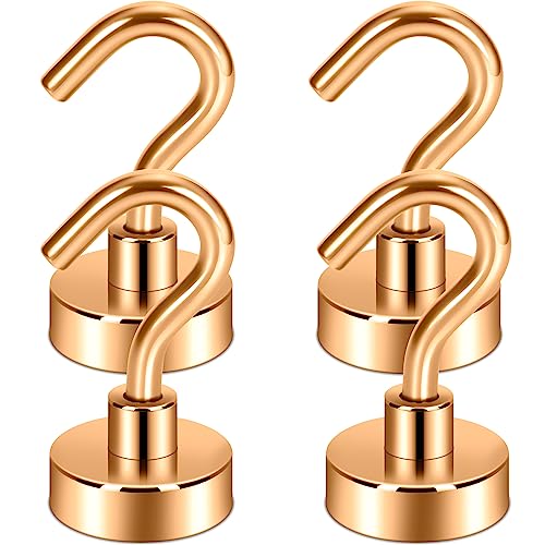 Neosmuk Magnetic Hooks, Heavy Duty Earth Magnets with Hook for Refrigerator, Extra Strong Cruise Hook for Hanging, Magnetic Hanger for Cabins, Grill (Silver White, 4 Pack)