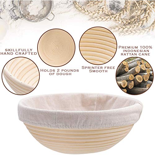 YAANI Sourdough Starter Kit, Sourdough Bread Baking Supplies, Banneton Bread Proofing Basket Set Of 2 Round and Oval, Dough Whisk, Scoring Tool, Metal Scraper, Silicone Scraper, Premium Baking Tools