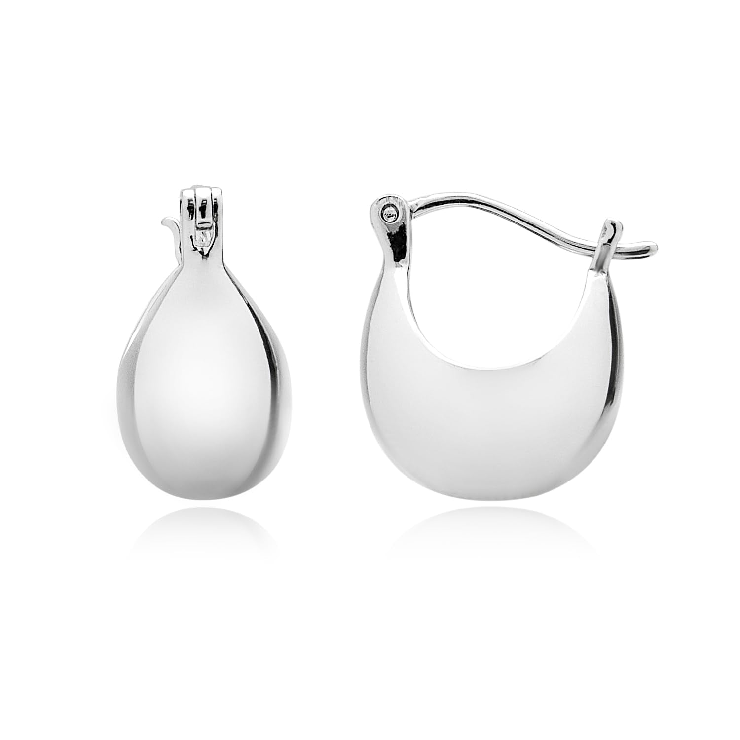 IELEGLOWS Small Chunky Huggie Hoops | Rhodium Plated Sterling Silver Huggy Earrings | Hollow Dome Hoops for Women (White Rhodium)