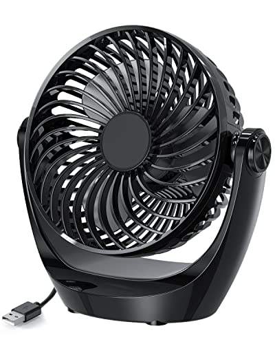 Aluan Desk Fan Small Table Fan with Strong Airflow Quiet Operation Portable Fan Speed Adjustable Head 360°Rotatable Mini Personal Fan for Home Office Bedroom Table and Desktop 5.1 Inch