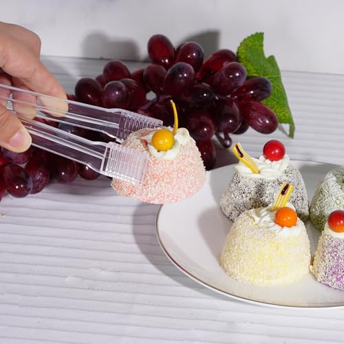 10 Pcs Plastic Buffet Serving Tongs, Clear Kitchen Tongs Mini Serving Utensil Tongs for Food Ice Salad Buffet Barbecue Cookies, 6.3 Inches