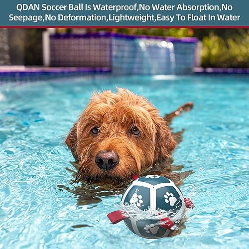 QDAN Dog Toys Soccer Ball with Straps - Durable Dog Balls for Large Dogs, Beach Pool Dog Water Toy, Dog Tug Toys for Tug of War, Puppy Dog Birthday Gifts (8 Inch)