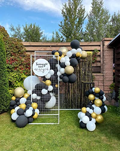 Bezente Black and Gold Confetti Balloons,60pcs 12 inch Black White and Gold Metallic Latex Party Balloons Set with Gold Ribbon for Birthday,Wedding,Baby Shower,Gold Theme Party Graduation Decorations